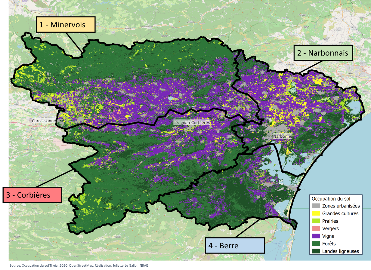 Découpage des BV aude médiane et aval en 4 sous zones